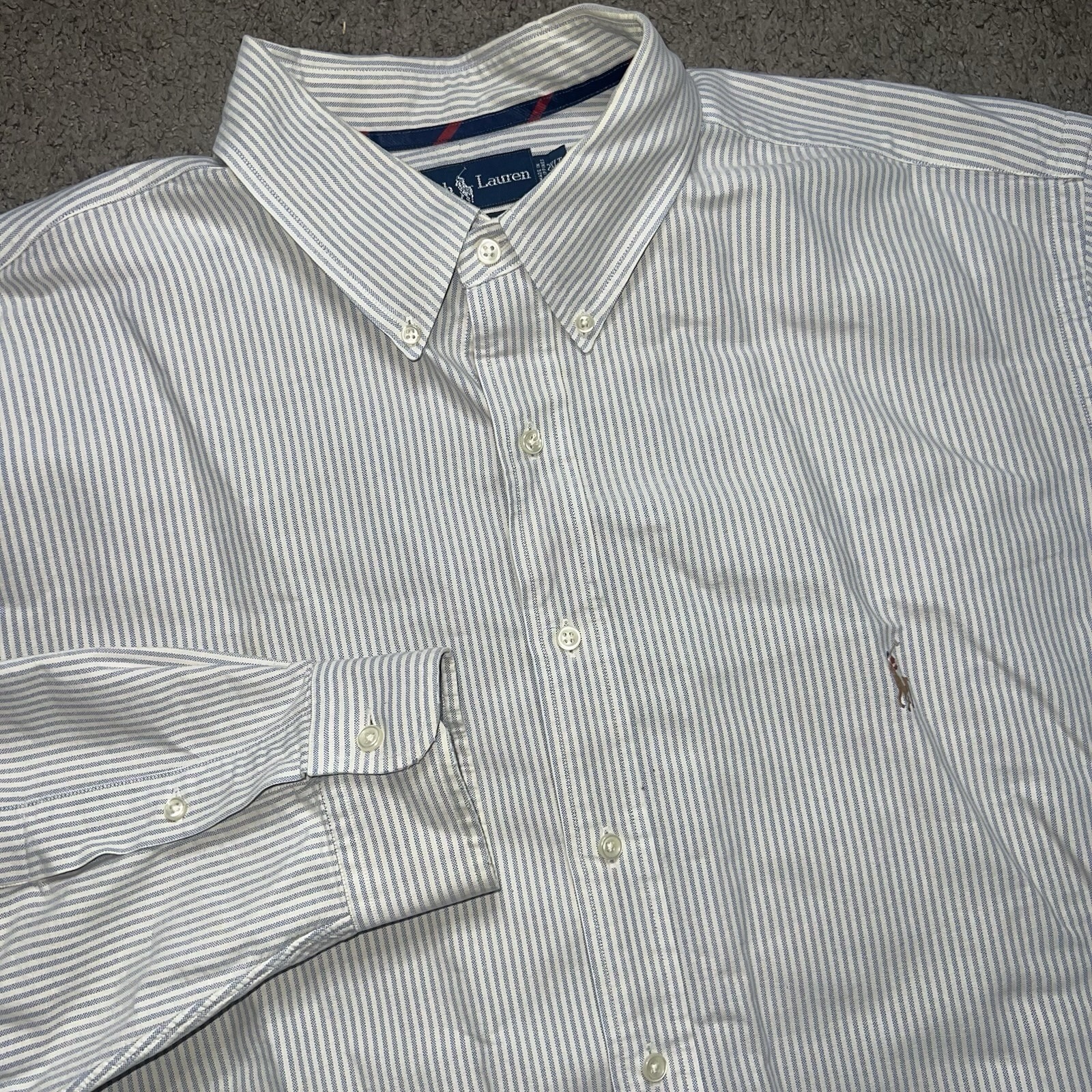 Ralph Lauren Shirt Mens 2xlt White Striped Classic Polo Long Sleeve Flesh Pony